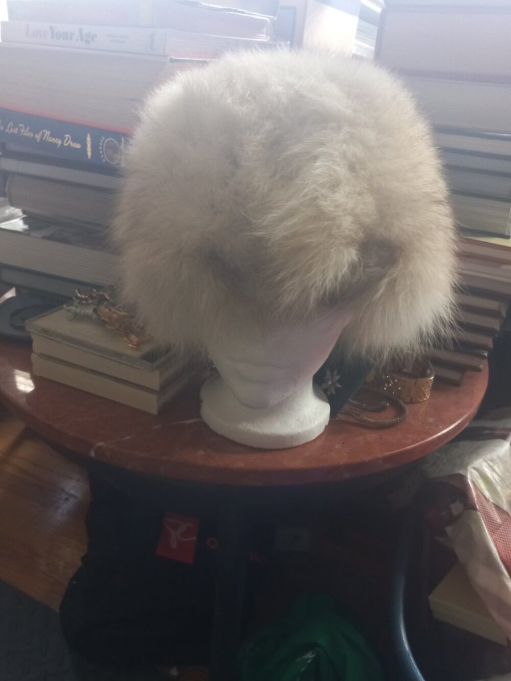 Vintage white silver fox real fur hat lined